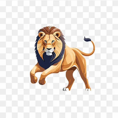 Majestic lion in full gallop PNG – bold line art, dynamic transparent lion image for design projects