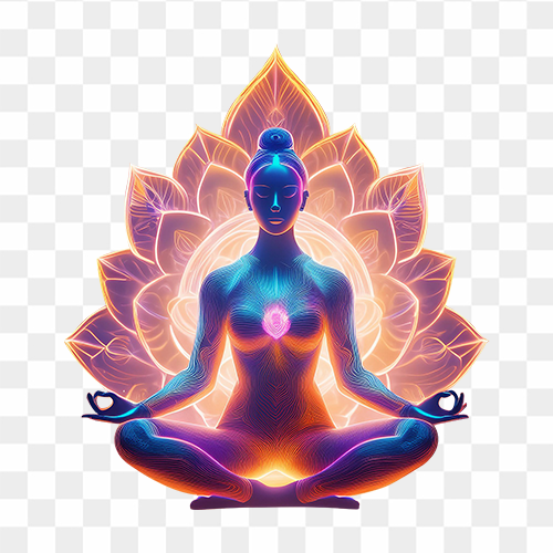 A colorful PNG illustration of a woman meditating in lotus position free image