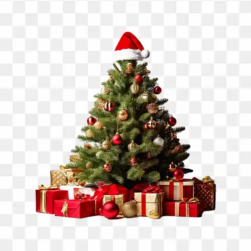 A Photo decorated christmas tree with gifts png image