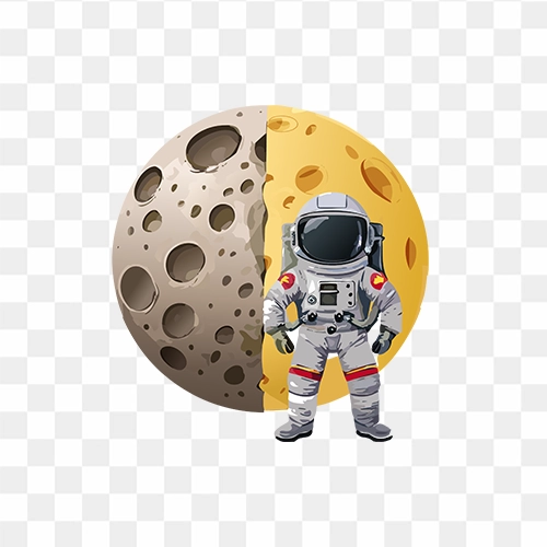 Astronaut with a huge old moon png image