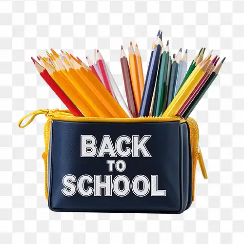 Back to school text with pencil box png image