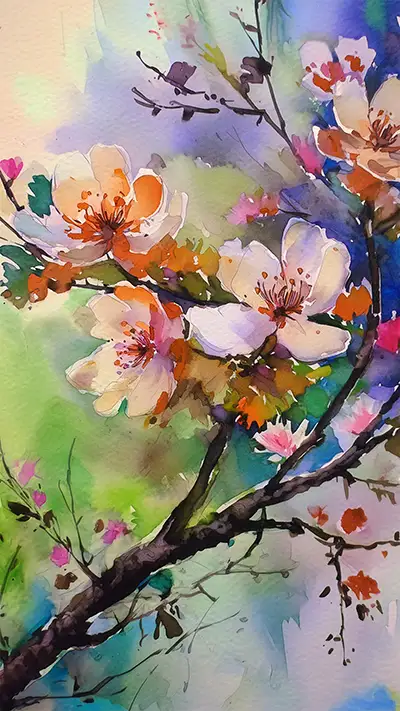 Beautiful Colourful Watercolor Flowering Branch Floral Flower background free