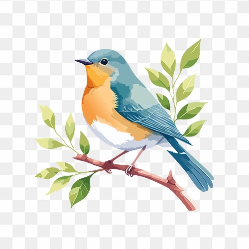 Bird Sitting on a Branch Free Watercolor Transparent PNG Image