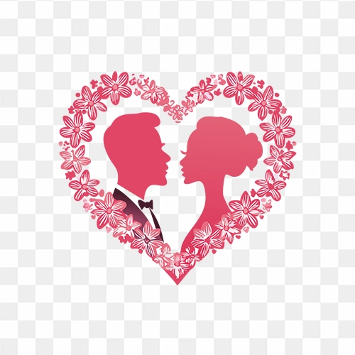 Bride and Groom Clipart PNG with Heart Shape