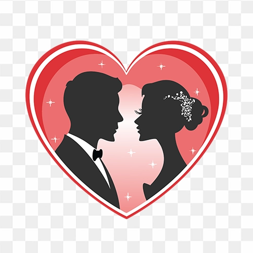 Bride and groom with red heart shape free PNG image