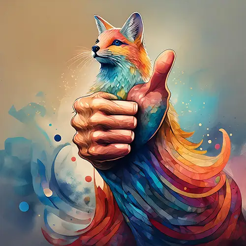 Colorful fox with hand thumsup free photo download