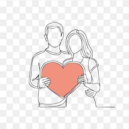 Cute Couple Line Art Drawing Free Stock PNG