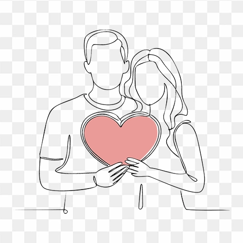 Cute Couple Line Art Drawing Free Stock Transparent PNG