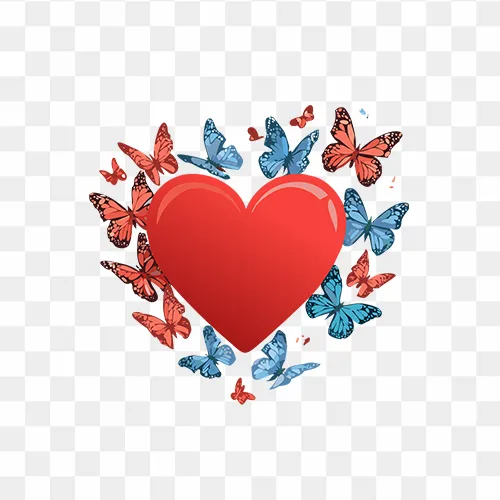 Download Red Heart with butterfly Royalty Free PNG Image