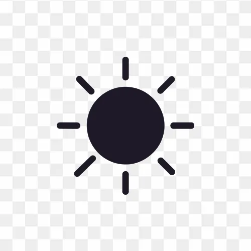Flat-style black sun symbol PNG with simple design