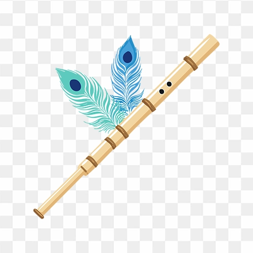 Flute with peacock feather free stock png image