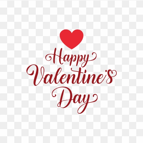 Happy Valentines Day Beautiful PNG Text with Small RED Heart Shape