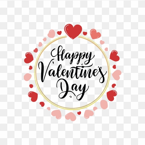 Happy Valentines Day Beautiful Text Design Free PNG Image with Heart Shape