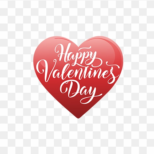 Happy Valentines Day White PNG Text In Red Heart Shape