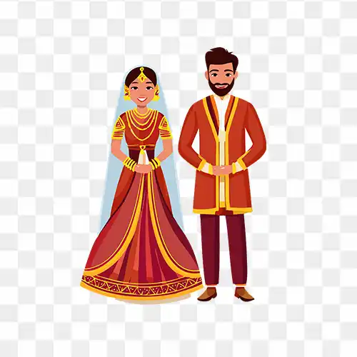 Indian Wedding Couple Standing Wearing Sherwani And Lehenga Free Transparent PNG