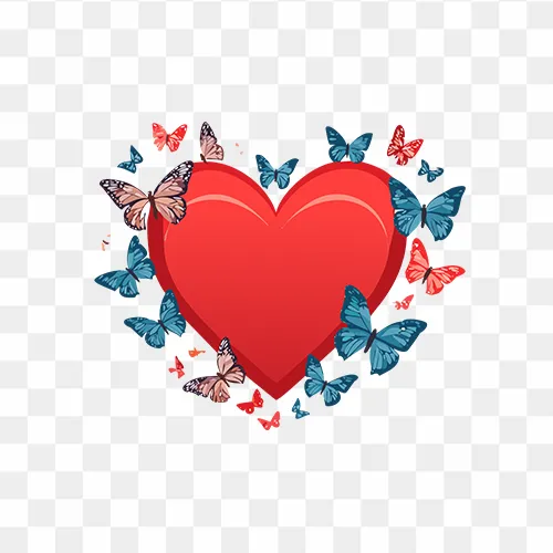 Red Heart with butterfly Royalty Free PNG