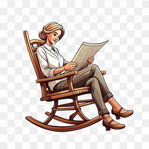 Woman With Newspaper In Her Rocking Chair Free PNG Image